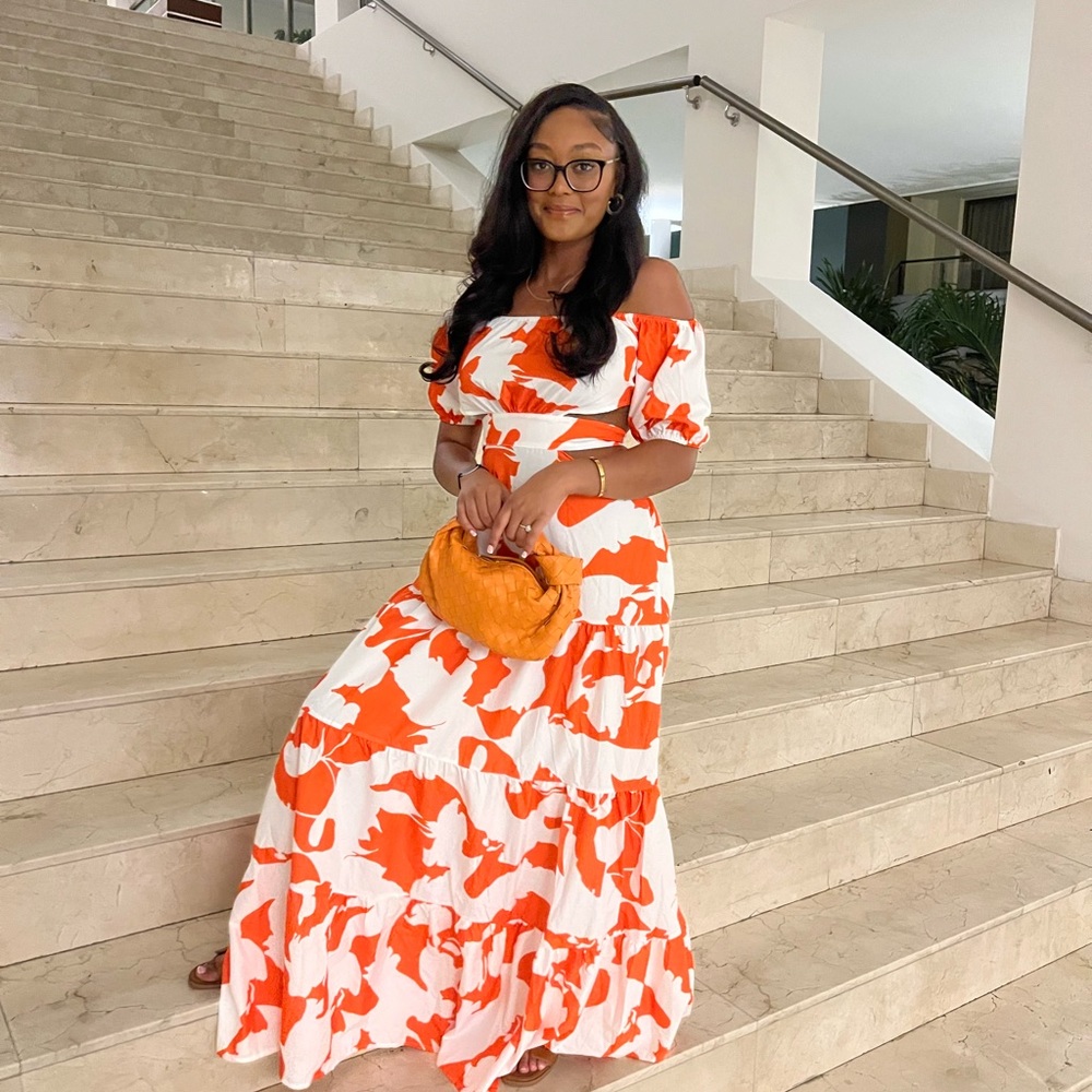 Maxi flowy white and orange dress. Only worn once!